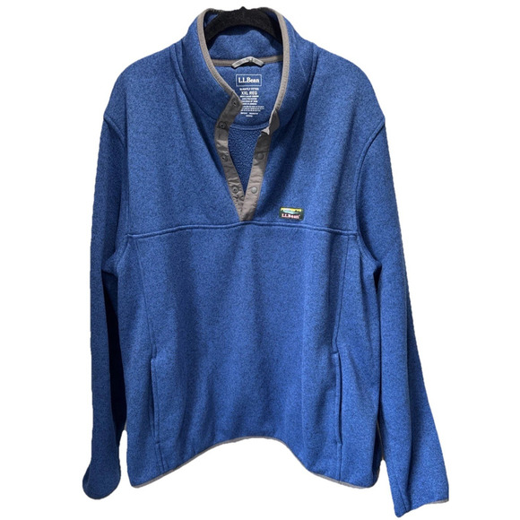 LL Bean Sweater Fleece Pullover Men 2XL Slightly Fitted 1/4 Snap Blue Excellent! - Picture 1 of 9